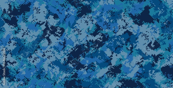 Fototapeta Seamless blue pixel natural camouflage pattern.
