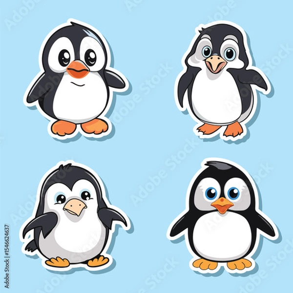 Fototapeta Collection of Cute and Playful Penguin Stickers