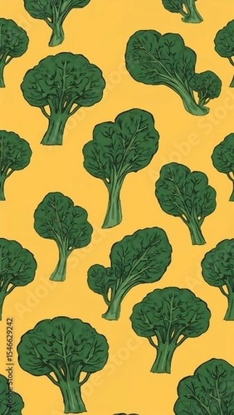 Obraz collard greens pattern on plain yellow bright background cartoon design art illustration background for card or invitation quirky vibrant retro concept
