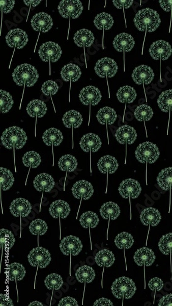 Obraz dandelion greens pattern on plain black bright background cartoon design art illustration background for card or invitation quirky vibrant retro concept
