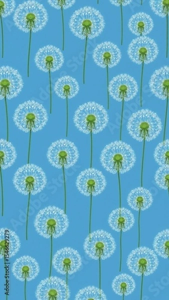 Obraz dandelion greens pattern on plain blue bright background cartoon design art illustration background for card or invitation quirky vibrant retro concept