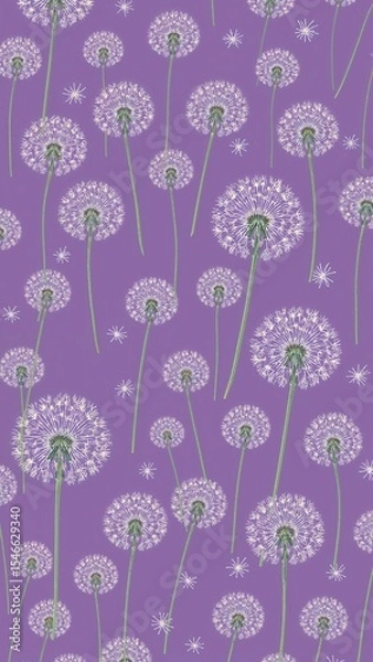 Obraz dandelion greens pattern on plain purple bright background cartoon design art illustration background for card or invitation quirky vibrant retro concept