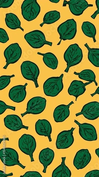 Obraz malabar spinach pattern on plain yellow bright background cartoon design art illustration background for card or invitation quirky vibrant retro concept