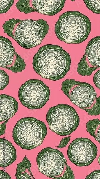 Obraz napa cabbage pattern on plain colorful bright background cartoon design art illustration background for card or invitation quirky vibrant retro concept