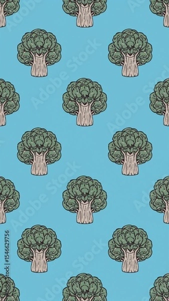 Obraz radicchio pattern on plain blue bright background cartoon design art illustration background for card or invitation quirky vibrant retro concept