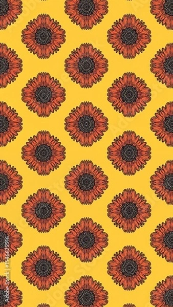 Obraz salpiglossis pattern on plain yellow bright background cartoon design art illustration background for card or invitation quirky vibrant retro concept