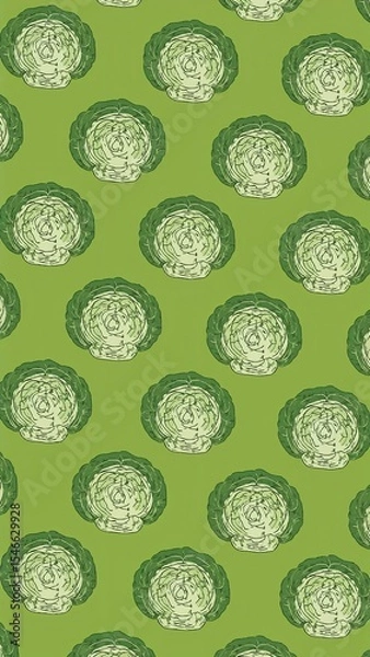 Obraz savoy cabbage pattern on plain green bright background cartoon design art illustration background for card or invitation quirky vibrant retro concept