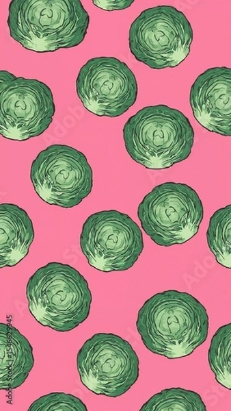 Obraz savoy cabbage pattern on plain pink bright background cartoon design art illustration background for card or invitation quirky vibrant retro concept