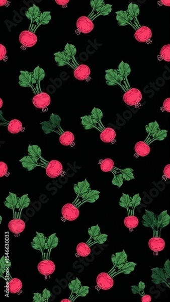 Obraz swiss chard pattern on plain black bright background cartoon design art illustration background for card or invitation quirky vibrant retro concept