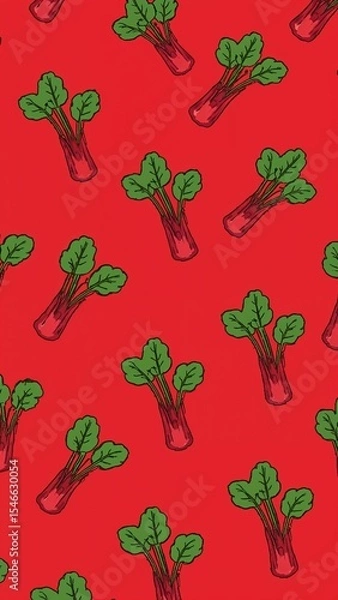 Obraz swiss chard pattern on plain red bright background cartoon design art illustration background for card or invitation quirky vibrant retro concept