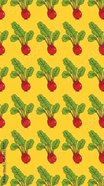 Obraz swiss chard pattern on plain yellow bright background cartoon design art illustration background for card or invitation quirky vibrant retro concept