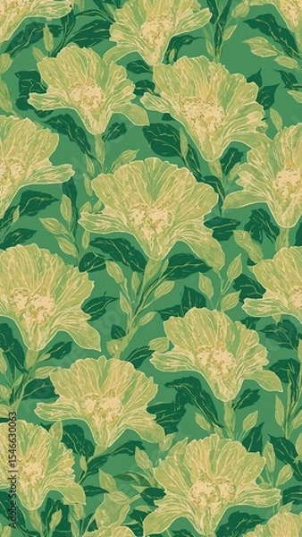 Obraz tatsoi pattern on plain green bright background cartoon design art illustration background for card or invitation quirky vibrant retro concept