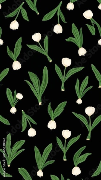 Obraz turnip greens pattern on plain black bright background cartoon design art illustration background for card or invitation quirky vibrant retro concept
