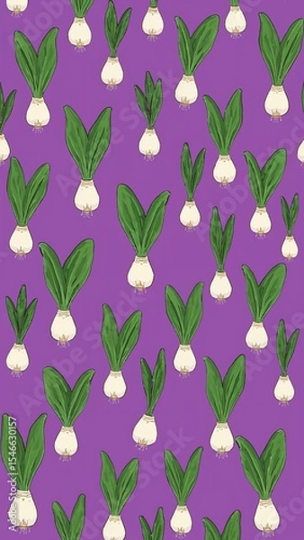 Obraz turnip greens pattern on plain purple bright background cartoon design art illustration background for card or invitation quirky vibrant retro concept