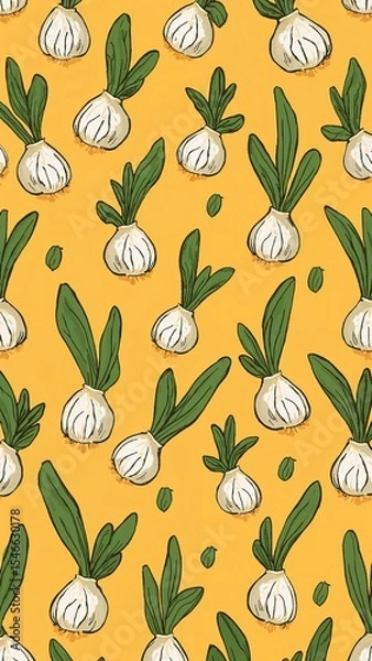 Obraz turnip greens pattern on plain yellow bright background cartoon design art illustration background for card or invitation quirky vibrant retro concept