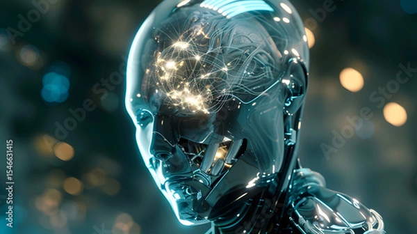 Fototapeta Futuristic AI Robot with Neural Network Brain