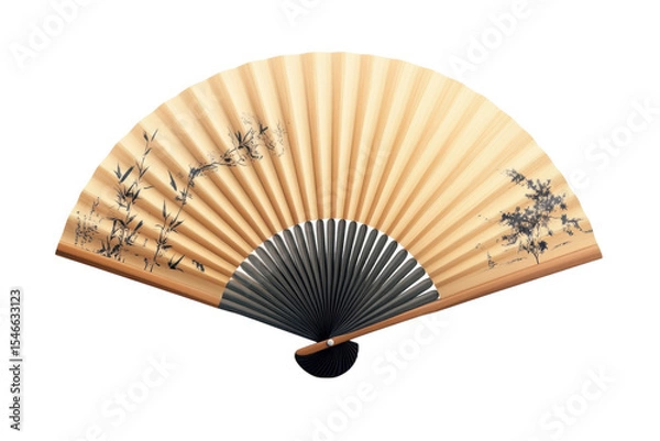 Fototapeta An elegant ornate folding fan revealing delicate bamboo art whispers of ancient traditions and on transparent background