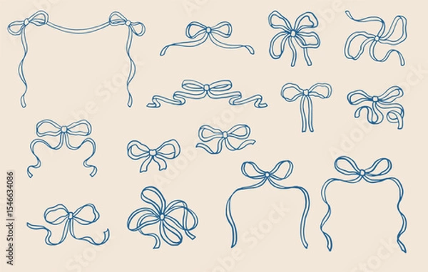 Obraz Hand-Drawn Decorative Bow Collection. Retro style.