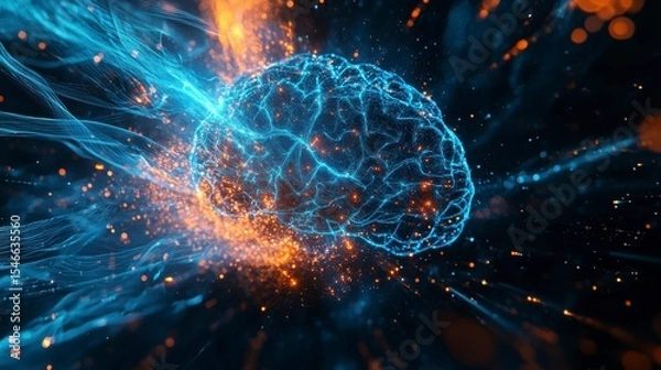 Fototapeta Abstract glowing brain with energy streams.