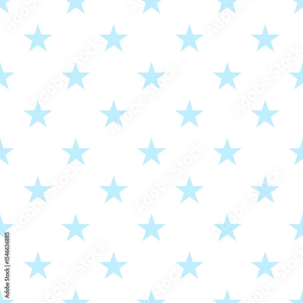 Fototapeta Baby blue stars seamless pattern on white background in gentle grid layout