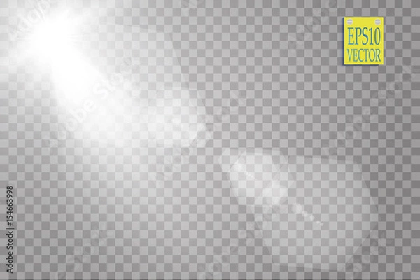 Fototapeta Vector transparent sunlight special lens flare light effect. Sun flash with rays and spotlight on transparent background
