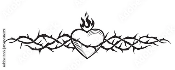 Fototapeta heart, crown of thorns and flame isolated on white background