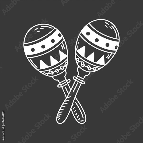 Fototapeta Pair of detailed hand drawn monochrome maracas with ethnic patterns. National symbol of Mexico. Sketch illustration.