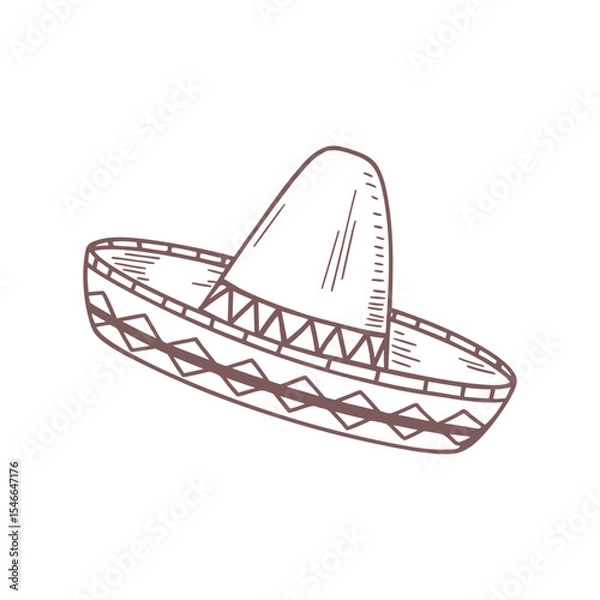 Fototapeta Hand drawn monochrome mexican sombrero hat with ethnic patterns. National symbol of Mexico. Sketch illustration.