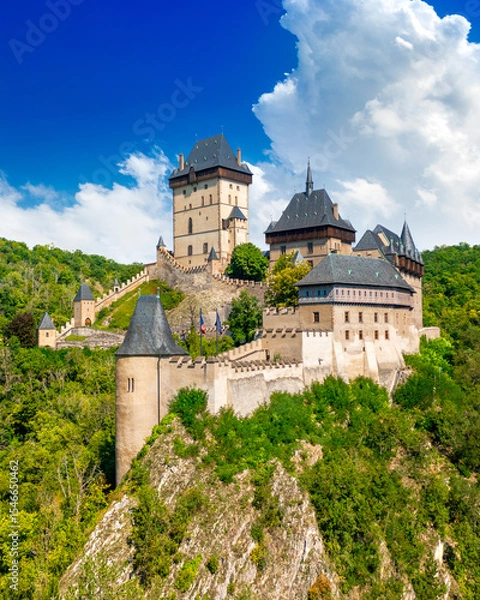 Obraz Karlštejn Castle surrounded by hills and forests. Central Bohemia, Czech Republic