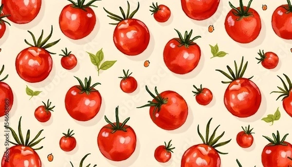 Fototapeta Hand-painted acrylic style tomatoes.Seamless pattern.