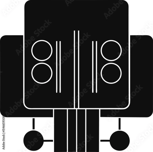 Fototapeta Minimal black stereo speaker icon for tech sound system audio equipment and music technology theme
