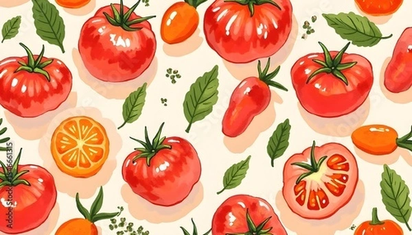 Obraz Hand-painted acrylic style tomatoes.Seamless pattern.