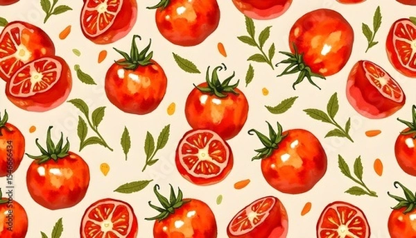 Obraz Hand-painted acrylic style tomatoes.Seamless pattern.
