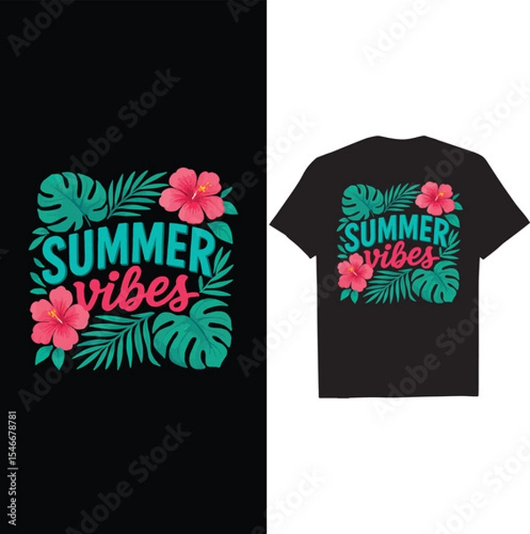 Obraz Good Vibes Summer Typography - Tropical Beach Letters SVG, Beach Quote PNG, Colorful Beach Design