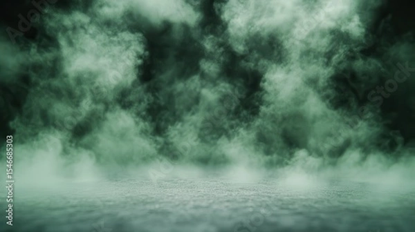 Fototapeta An abstract scene filled with dense green fog, creating a mystical and atmospheric environment that evokes feelings of curiosity and intrigue.