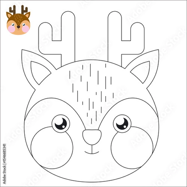 Fototapeta Coloring. Cute outlined faces of jungle and forest animals coloring vector illustrations.