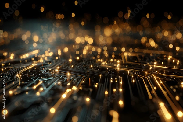 Obraz Glowing Circuit Board Network Abstract Background 