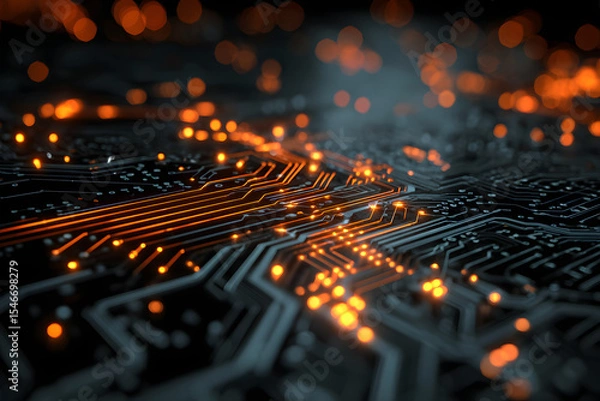 Fototapeta Glowing Circuit Board Network Abstract Background 