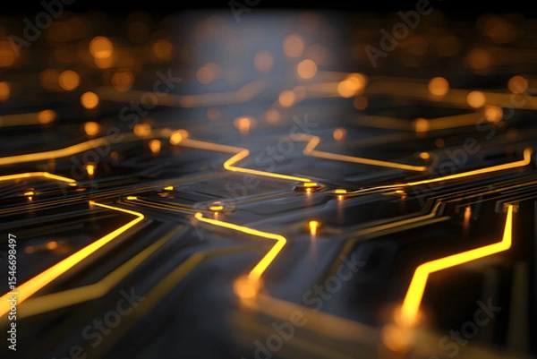 Fototapeta Glowing Circuit Board Network Abstract Background 