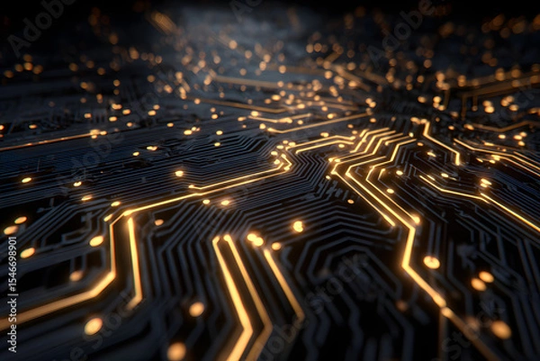 Fototapeta Glowing Circuit Board Network Abstract Background 