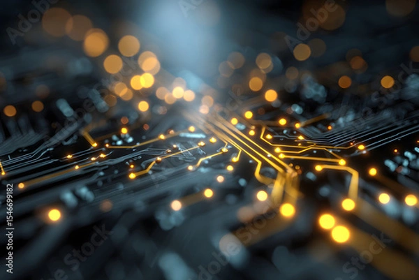 Fototapeta Glowing Circuit Board Network Abstract Background 
