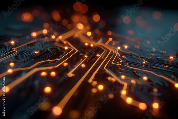 Obraz Glowing Circuit Board Network Abstract Background 