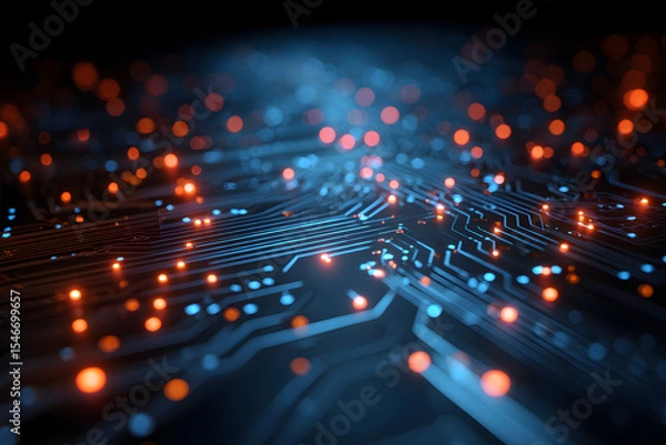Fototapeta Glowing Circuit Board Network Abstract Background 
