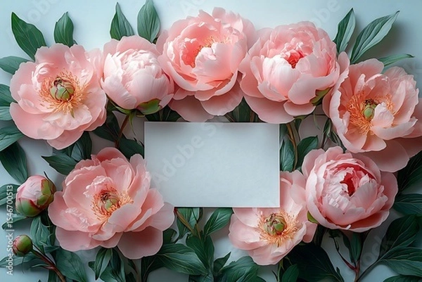 Obraz Elegant Peony Floral Mockup Blank Card Design