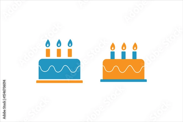 Obraz vector illustration of a birthday cake , A blue  and orange  illustration of a three tiered birthday cake isolated on white  background