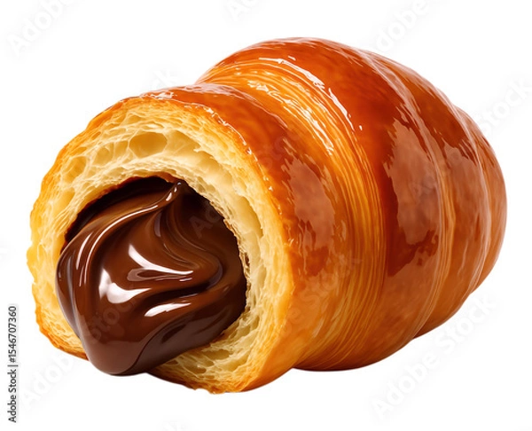 Obraz Delicious Croissant Filled with Rich Chocolate Cream, Perfectly Baked to Golden Perfection, Isolated on Transparent and White Background