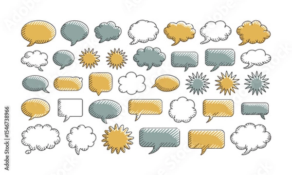Fototapeta Modern vector illustration featuring a diverse set of hand-drawn speech bubbles, easily editable and scalable