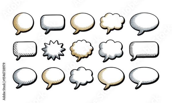 Fototapeta Modern vector illustration featuring a diverse set of hand-drawn speech bubbles, easily editable and scalable