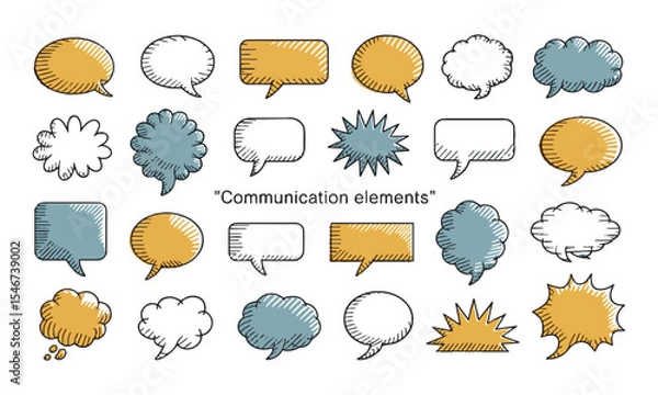 Fototapeta Modern vector illustration featuring a diverse set of hand-drawn speech bubbles, easily editable and scalable