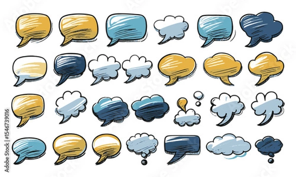 Fototapeta Modern vector illustration featuring a diverse set of hand-drawn speech bubbles, easily editable and scalable